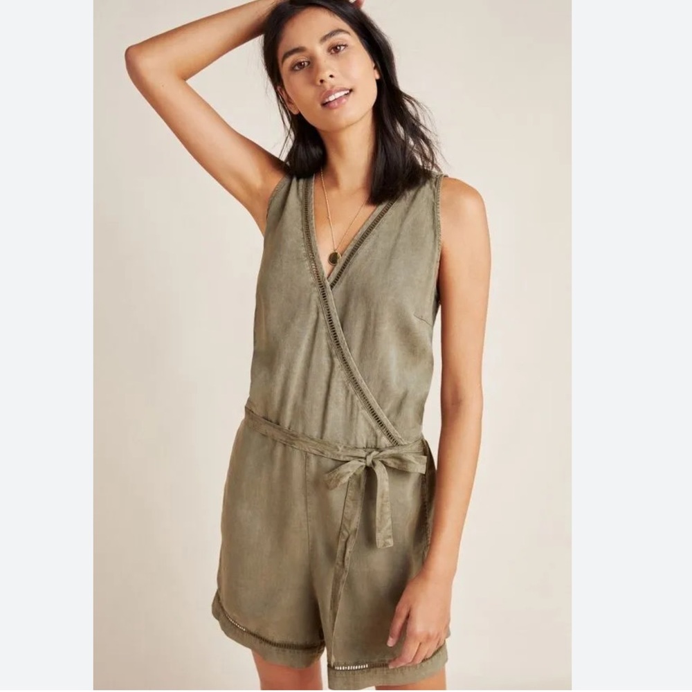 Anthropologie Cloth And Stone Burlingame Green Sleeveless Romper Size XS